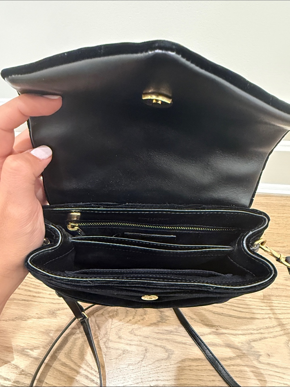 Saint Laurent Black Velvet Quilted Crossbody with Gold YSL Hardware - Picture 3 of 5